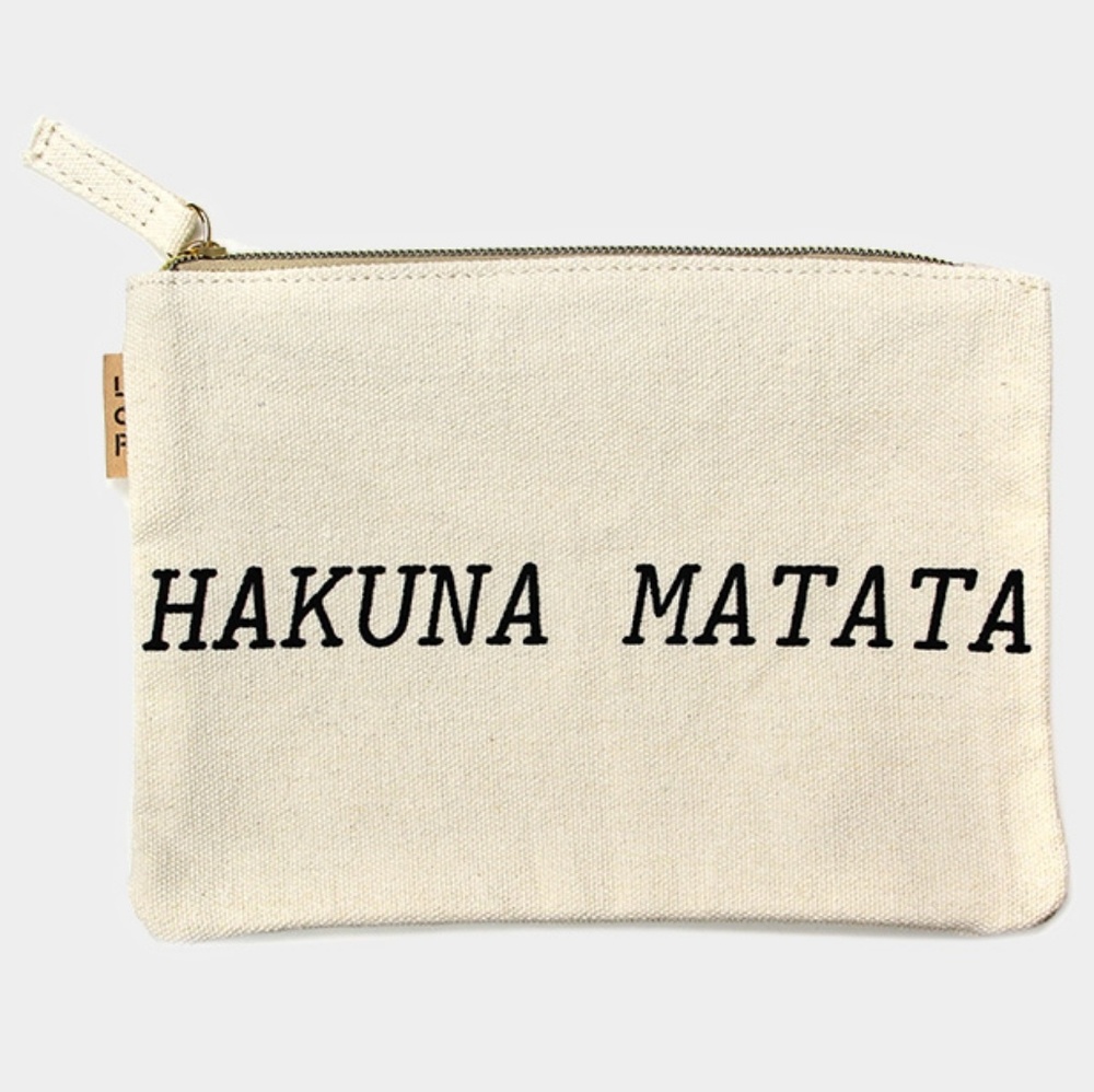 "HAKUNA MATATA" Canvas Pouch Statement Bag Purse Black Worded